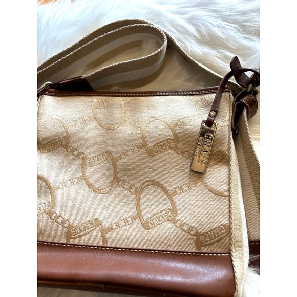Chaps Beige & Brown Crossbody Bag With Adjustable Strap Travel Work Handbag 30” - Picture 4 of 8